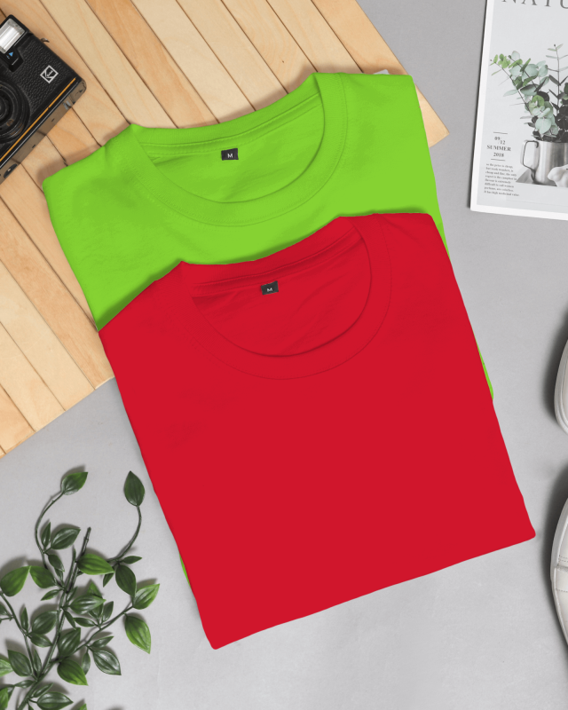 Plain Combo T-Shirt- Green & Red
