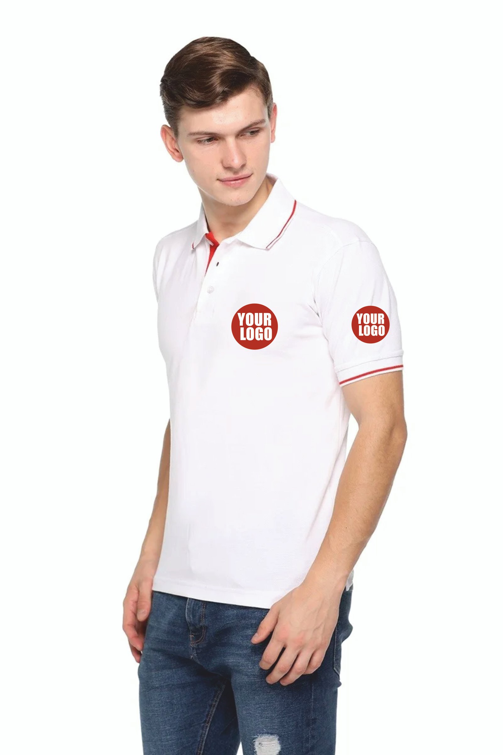 Custom Pikmee Highline White Polo red rib line T-shirt